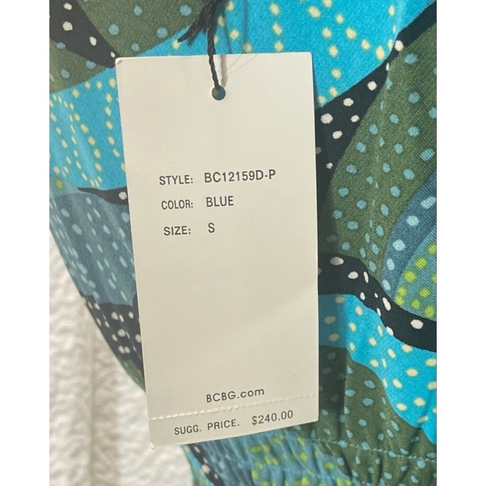 BCBGMaxAzria Dress Abstract Geometric Print Sleeveless Midi Blue Green Small NWT - Picture 5 of 13